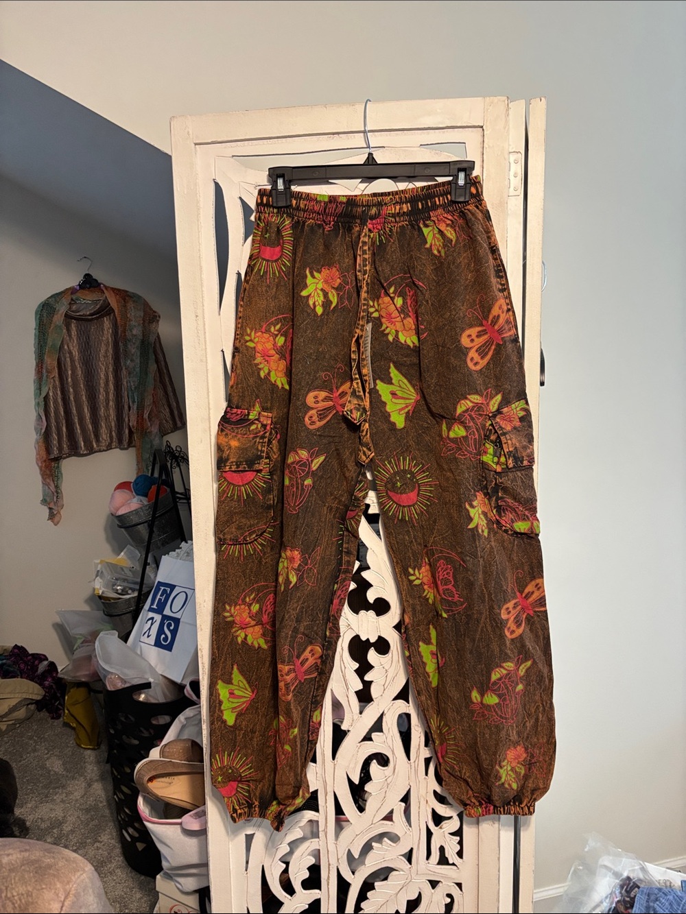 Brown Floral Cargo Jogger Pants